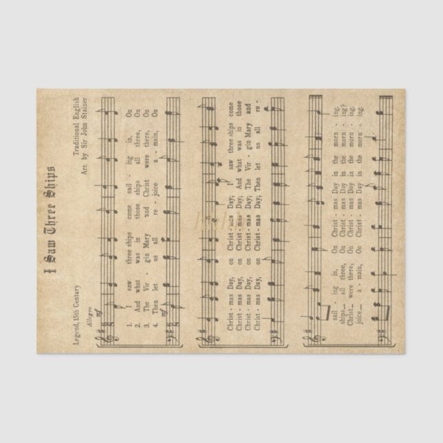 Papel De Seda Navidades de Ephemera "Vi Tres Buques" Carol (Anverso)