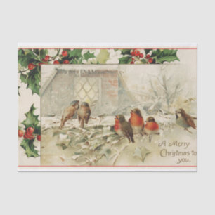 Papel De Seda Navidades de estilo vintage cantan pájaros
