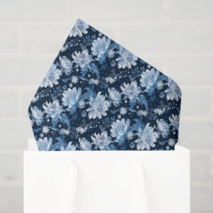 Papel De Seda Navidades de flores de invierno de azulejos azules