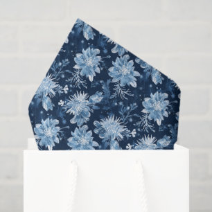 Papel De Seda Navidades de flores de invierno de azulejos azules