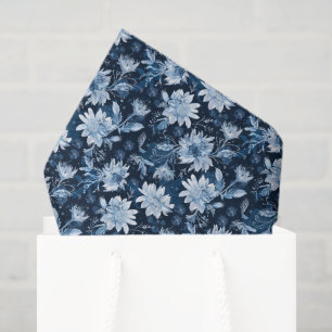 Papel De Seda Navidades de flores de invierno de azulejos azules