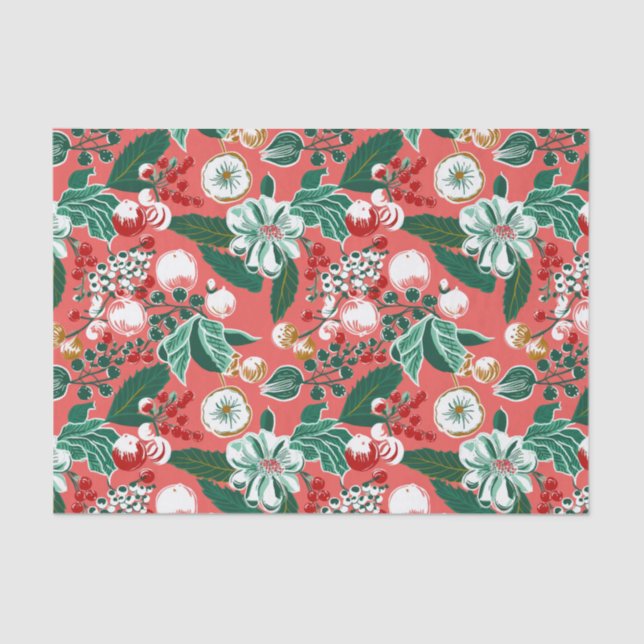 Papel De Seda Navidades de Flores Retro Verde Rosa (Anverso)