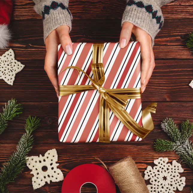 Papel De Seda Navidades de franjas rojas y blancas (Simple whimsical red and white striped tissue wrapping paper. )