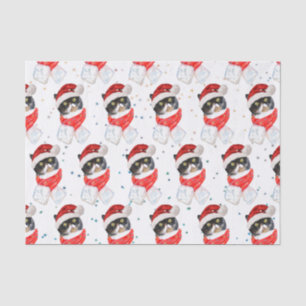 Papel De Seda Navidades de gato tricolores acuarela con bufanda