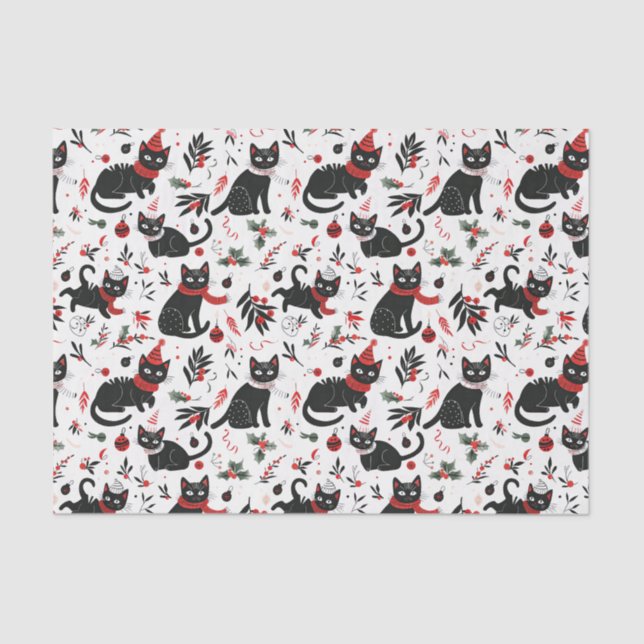 Papel De Seda Navidades de gatos negros con retro lindo (Anverso)