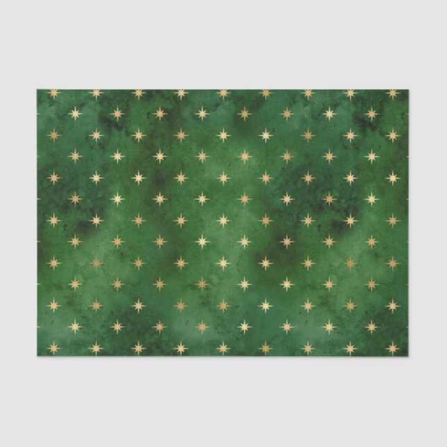 Papel De Seda Navidades de Glam Green Gold Stars (Anverso)