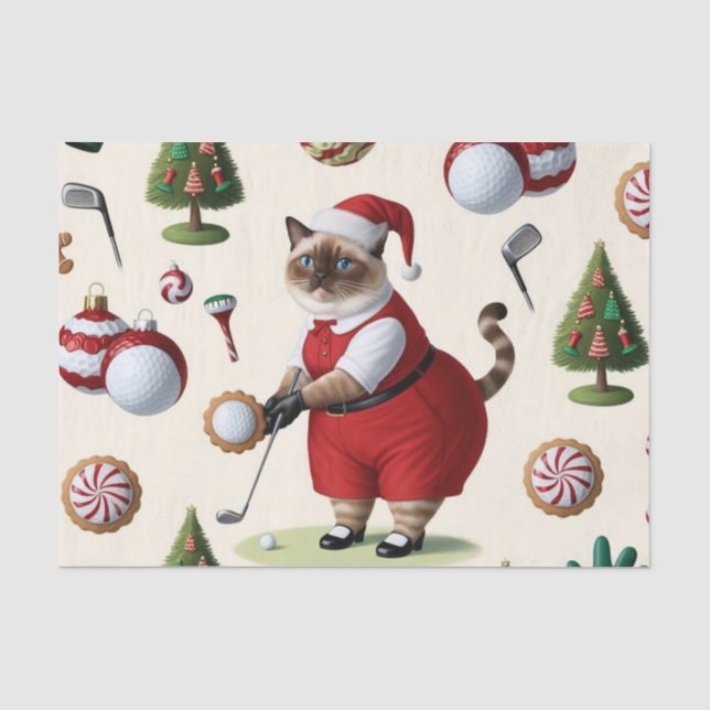 Papel De Seda Navidades de golf para amantes del gato (Anverso)