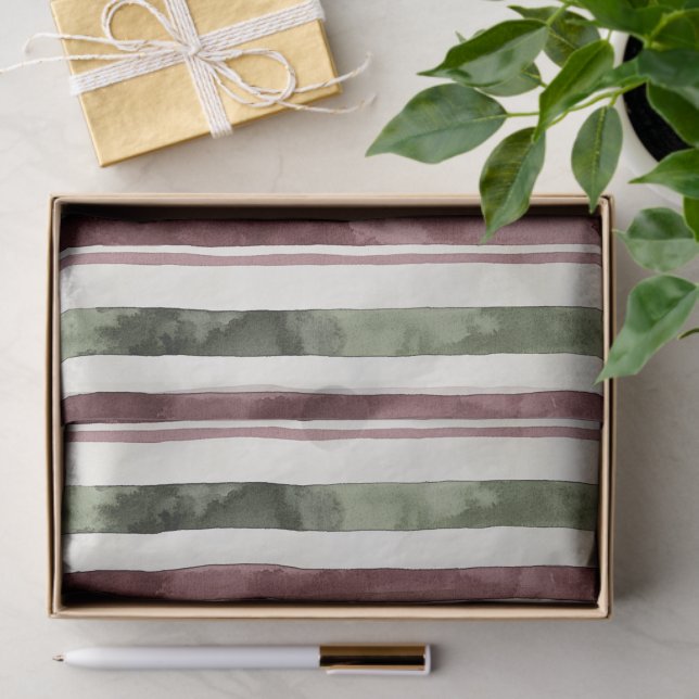 Papel De Seda Navidades de Green Burgundy Stripes (Regalo )