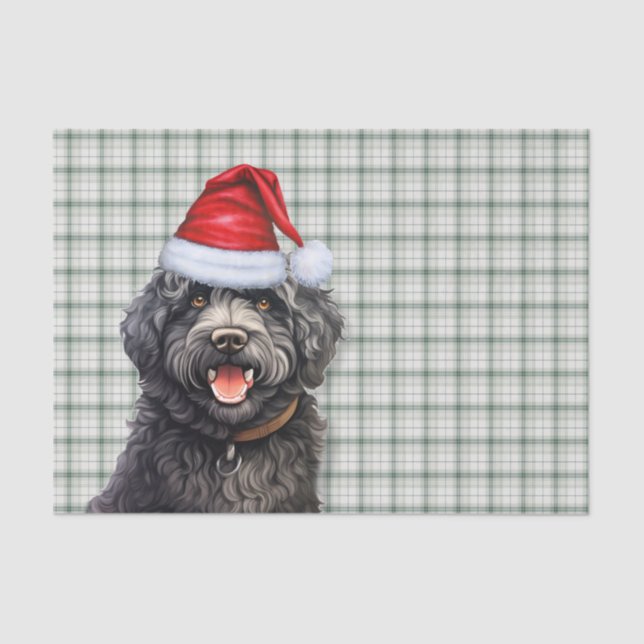 Papel De Seda Navidades de Green Plaid Barbet Dog Holiday (Anverso)