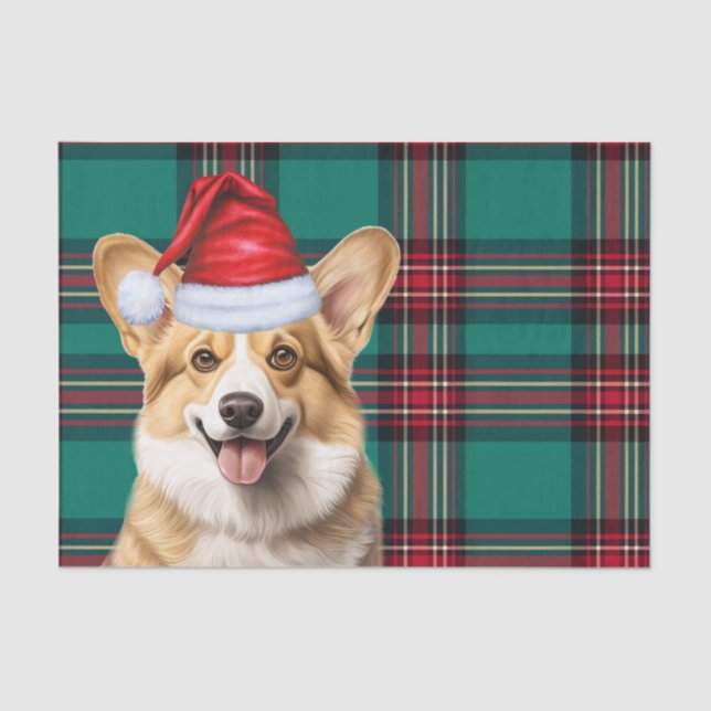Papel De Seda Navidades de Green Plaid Pembroke Welsh Corgi Dog (Anverso)