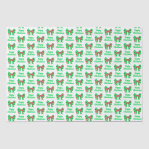 Papel De Seda Navidades de Greyhound Perro y Bow Verde Blanco