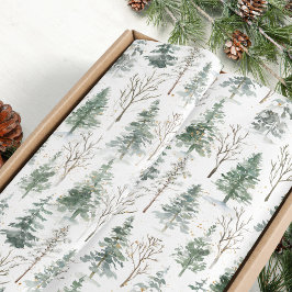 Papel De Seda Navidades de invierno acuarela de pinos arbolados