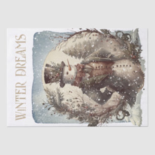 Papel De Seda Navidades de invierno de color acuático de Snowman