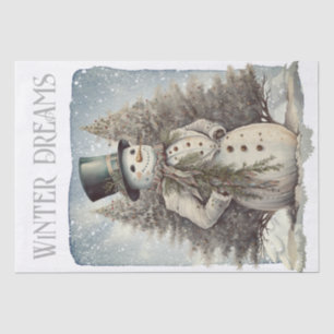 Papel De Seda Navidades de invierno de color acuático de Snowman