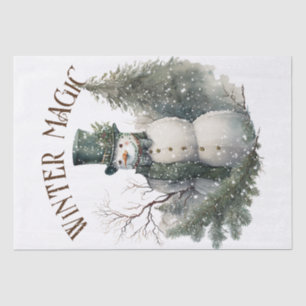 Papel De Seda Navidades de invierno de color acuático de Snowman