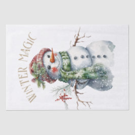 Papel De Seda Navidades de invierno de color acuático de Snowman