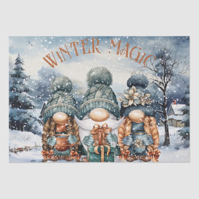Papel De Seda Navidades de invierno de Gnome Watercolor (Anverso)