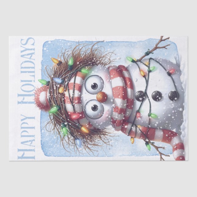 Papel De Seda Navidades de invierno de Snowman se iluminan (Anverso)