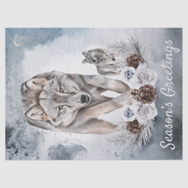 Papel De Seda Navidades de invierno de Wolves Watercolor (Anverso)