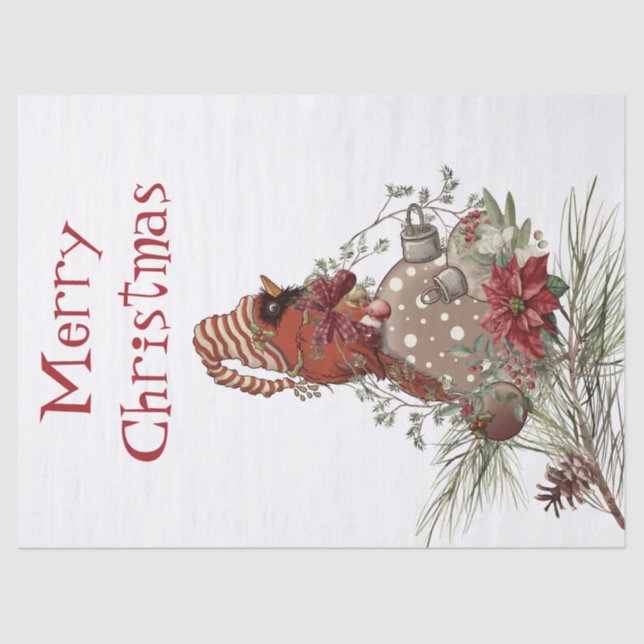 Papel De Seda Navidades de invierno del Cardenal Rojo Chickadee  (Anverso)