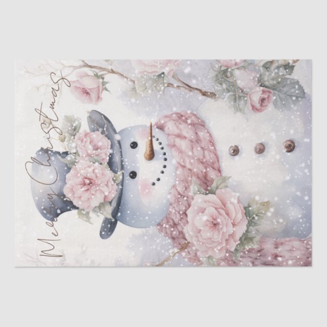 Papel De Seda Navidades de invierno rosados de Snowman Pastel (Anverso)