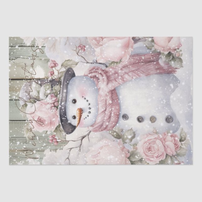Papel De Seda Navidades de invierno rosados de Snowman Pastel (Anverso)