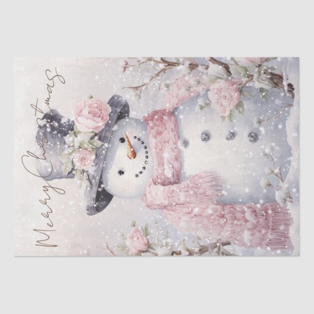 Papel De Seda Navidades de invierno rosados de Snowman Pastel (Anverso)