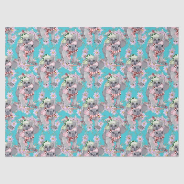 Papel De Seda Navidades de Koala Azul vinícola (Anverso)