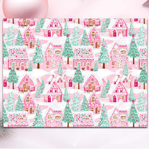 Papel De Seda Navidades de la aldea de Gingerbread Rosa Pastel S