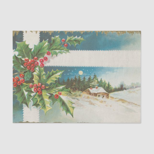 Papel De Seda Navidades de la escena Holly Snow Winter (Anverso)