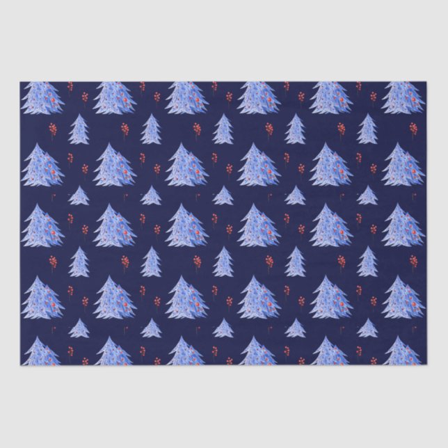 Papel De Seda Navidades de la Marina Holly Berries, árbol azul i (Anverso)