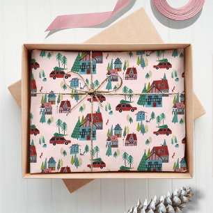 Papel De Seda Navidades de la Villa Rosa y del Retro de Árbol de
