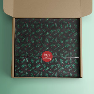 Papel De Seda Navidades de las Berries Rojas Patrón negro