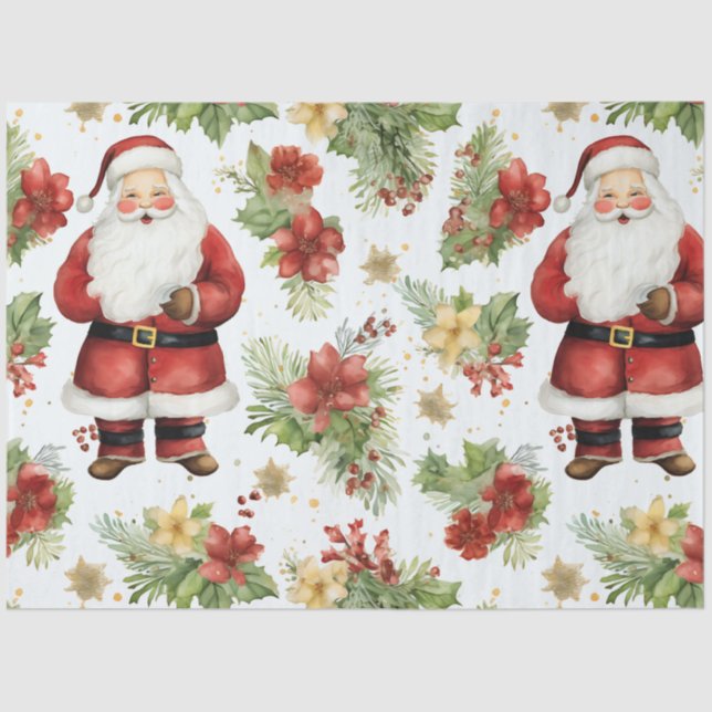 Papel De Seda Navidades de las flores de Santa Claus Poinsettas (Anverso)