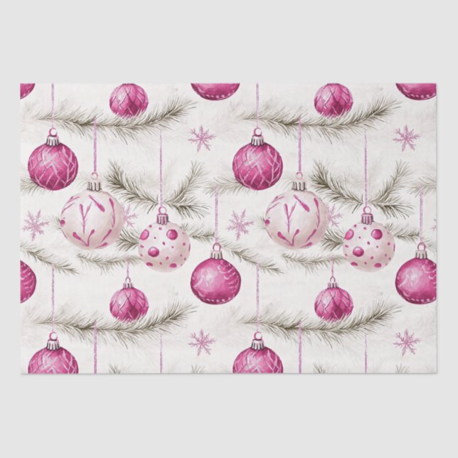 Papel De Seda Navidades de los Ornamentos Blancos Rosados (Anverso)