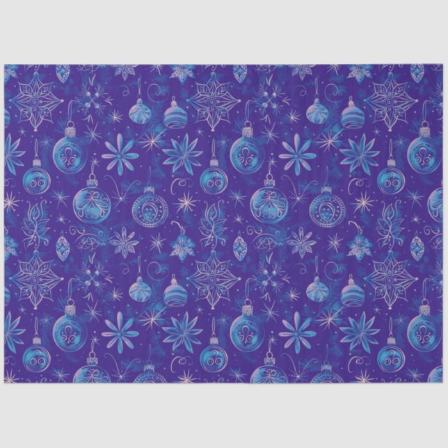 Papel De Seda Navidades de los Ornamentos de Navidad Azul (Anverso)