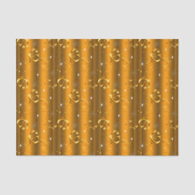 Papel De Seda Navidades de lujo Gold Swirls y Stars (Anverso)