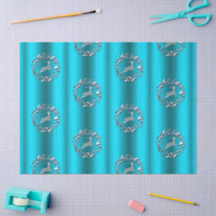Papel De Seda Navidades de Luxe Silver Reindeer Aqua