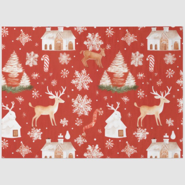 Papel De Seda Navidades de Nochebuena Reindeer Snowflakes (Anverso)