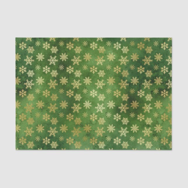 Papel De Seda Navidades de oro copan nieve en verde (Anverso)
