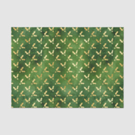 Papel De Seda Navidades de oro Holly en verde