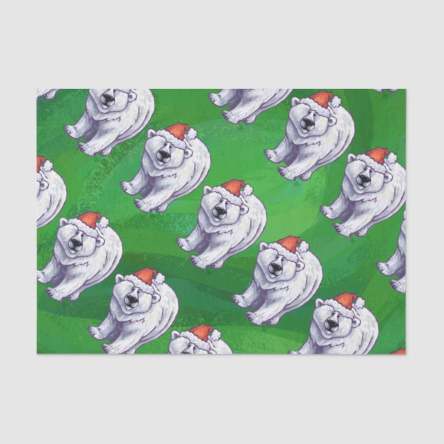 Papel De Seda Navidades De Oso Polar En Verde (Anverso)