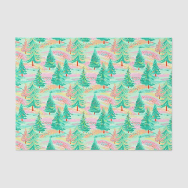 Papel De Seda Navidades de Palm Beach acuarela Árboles rosas y v (Anverso)