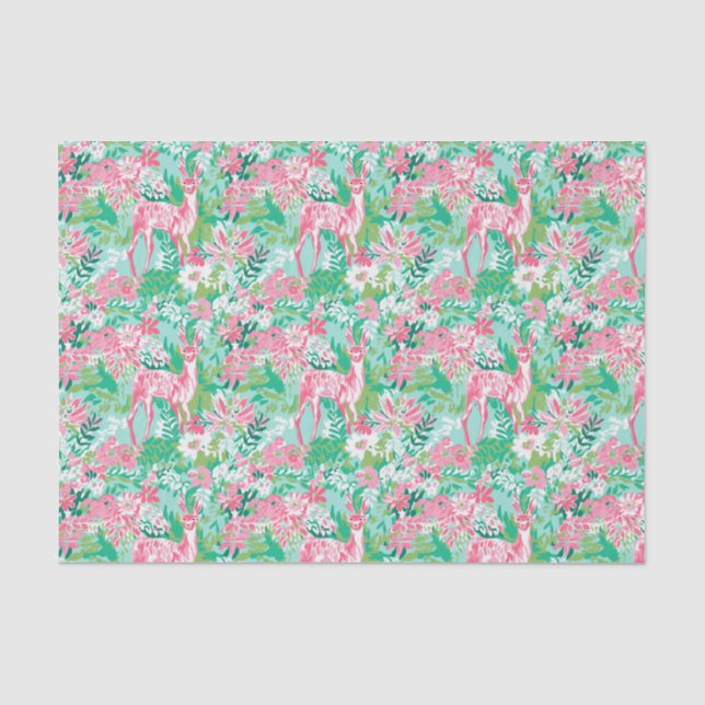 Papel De Seda Navidades de Palm Beach acuarela reno rosa (Anverso)