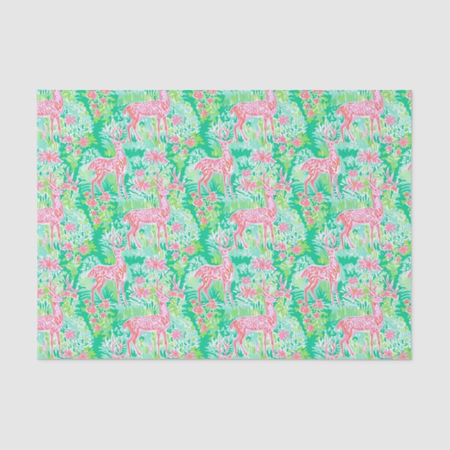 Papel De Seda Navidades de Palm Beach acuarela reno rosa (Anverso)