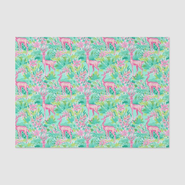 Papel De Seda Navidades de Palm Beach acuarela reno rosa (Anverso)