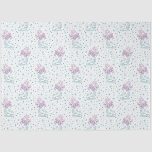 Papel De Seda Navidades de patinaje sobre hielo y copos de nieve (Anverso)