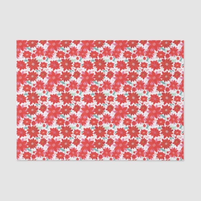 Papel De Seda Navidades de patrones de puninsettia rosa y roja (Anverso)