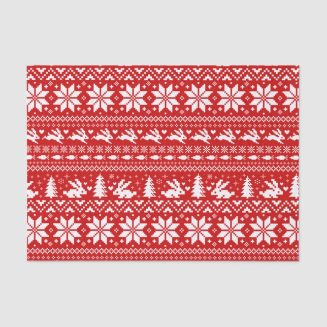 Papel De Seda Navidades de patrones de vacaciones rojas de conej (Anverso)