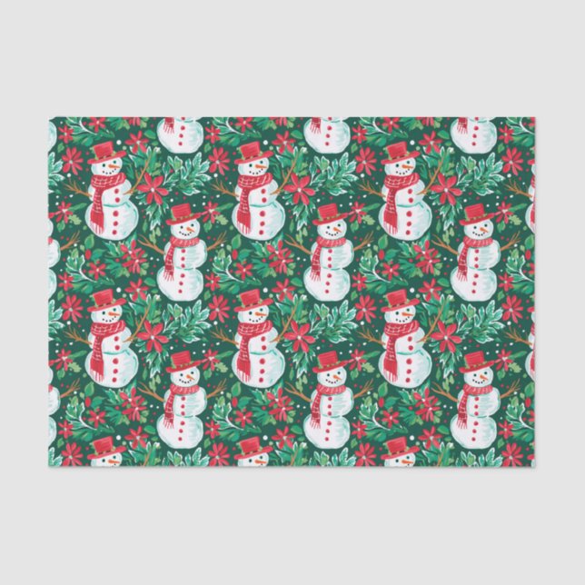 Papel De Seda Navidades de perritos rojos y verdes Snowmen (Anverso)